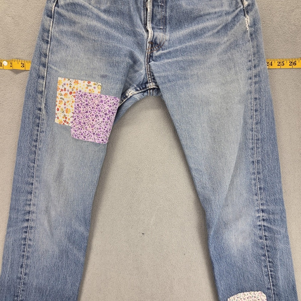 VTG Levis 501 Jeans Womens Blue Straight Floral Patch USA Raw Hem Fits 24x26 - Picture 9 of 16
